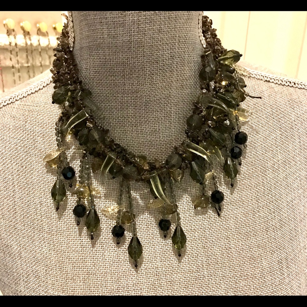 4 Strands of Gray Glass Beads Necklace